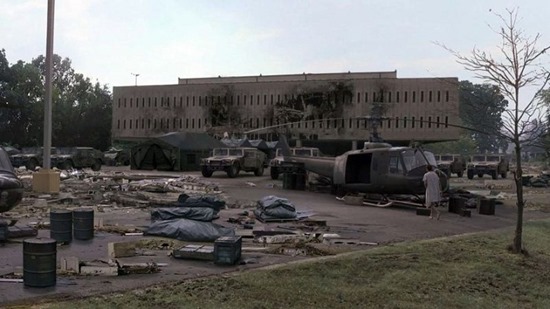 A scene of destruction was nothing more than an empty parking lot