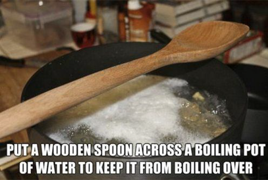 Place wooden spoon over top of pot of boiling water